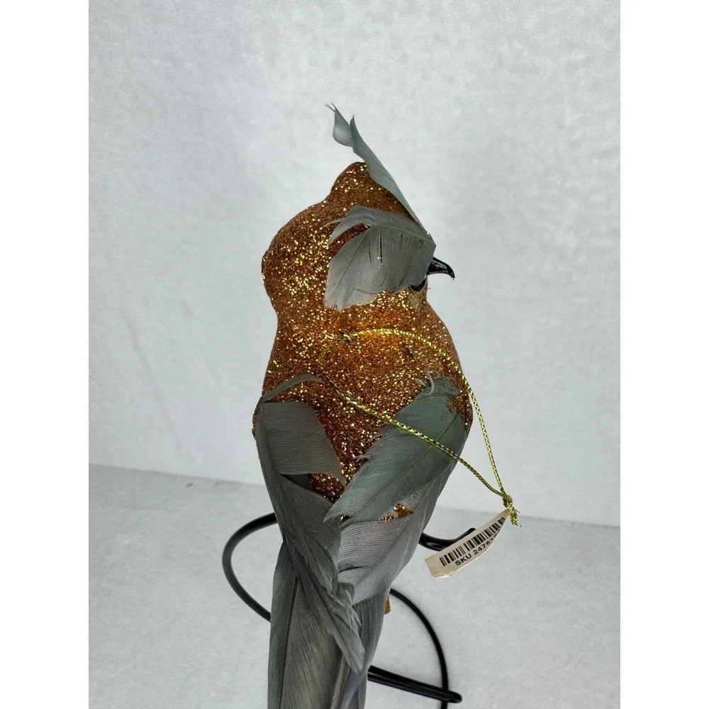 Pier 1 Glitter Owl Clip Ornament Gold‎ Feather Christmas Winter Holiday Decor